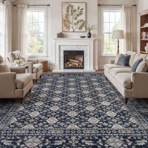 EIEIHOUSE Washable 10x14 Area Rugs for Living Room Navy Blue by EIEIHOUSE