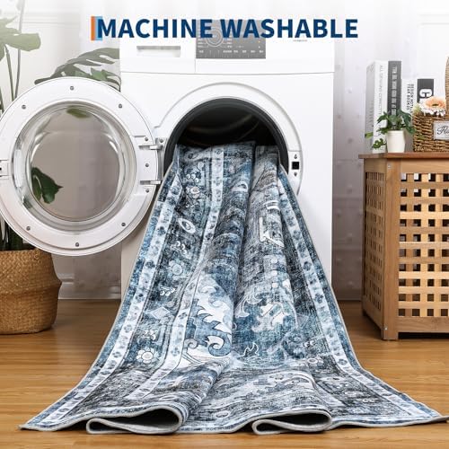 GarveeHome 10x13 Washable Vintage Living Room Rug Blue - Image 6