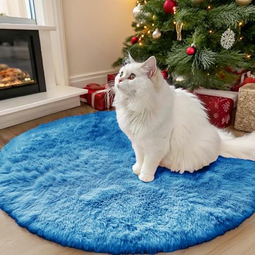 OLANLY Bright Blue Round Rugs for Bedroom - Machine Washable, 3 ft Circle Area Rugs for Living Room, Soft and Fluffy Shaggy Carpet for Teen Girl and Boys, Nursery Rooms, Dorms, Home Decor Aesthetic by OLANLY