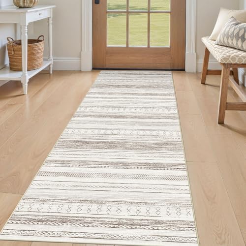Tortania Area Rug 3x8 Runner Rugs - Washable Soft Neutral Boho Moroccan Farmhouse Rug Indoor Floor Carpet for Living Room Bedroom Kitchen Entryway Under Dining Table Home Office Decor - Cream Brown - Image 5