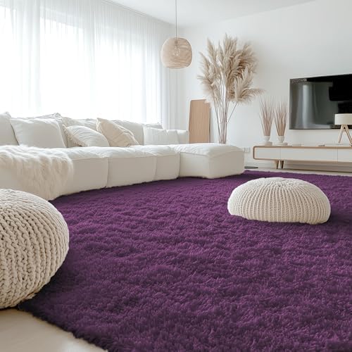 OLANLY 9x12 Machine Washable Large Area Rugs for Living Room, Bedroom, Soft Fluffy Shaggy Bedside Rug, Indoor Floor Carpet for Kids Girls and Boys, Dorms, Nursery, Home Decor Aesthetic, Dark Purple - Image 3