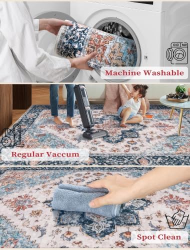 SERISSA 2'6"x12' Washable Non Slip Boho Runner Rug for Hallway，Blue Orange - Image 3