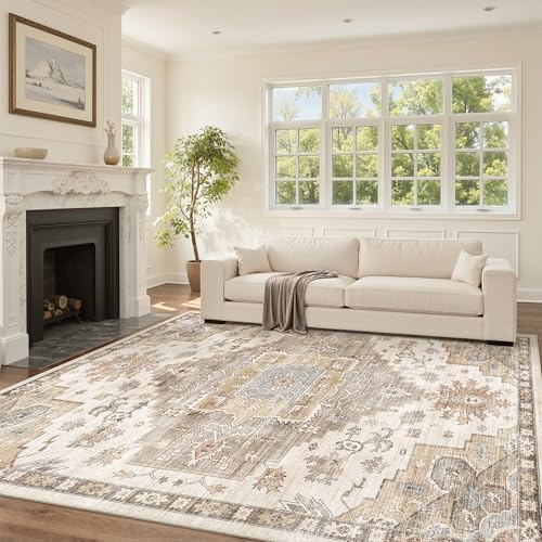 befbee Washable Area Rug 5x7, Stain Resistant Brown Carpet for Bedroom by Befbee