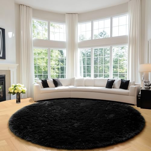 PAGISOFE Soft Black Round Rugs 8Ft Plush Shag Fuzzy Large Circle Area Rugs for Livingroom Bedroom Dorm Fluffy Shaggy Circular Rug for Kids Room,Non-Slip Home Decor Black Carpet for Teen's Room Decor - Image 3