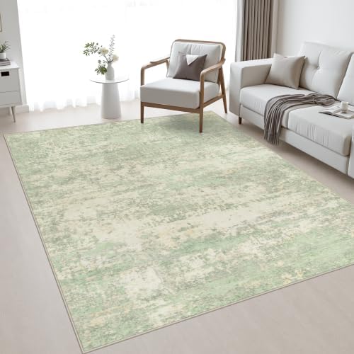 Area Rug Living Room: 4x6 Modern Washable Soft Carpet Green Cream by FXRHLP