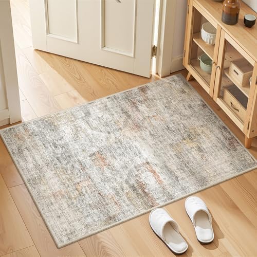 2x3 Rug Non Slip, Small Washable Entryway Rug,Grey by Restydon