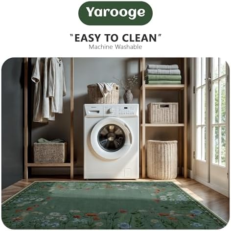 5x7 Area Rugs, Rug for Bedroom, Indoor Non-Slip Washable Rugs for Living Room, Dining Room, Low Pile Home Decor Floral Rug(Green) - Image 5