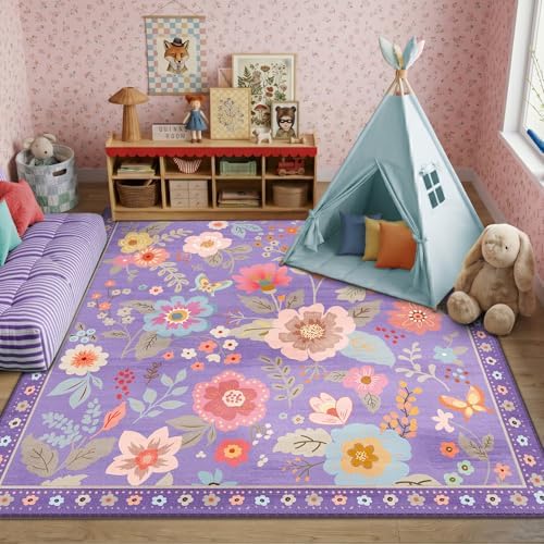 RELEANY Floral Washable Square 6ft Area Rug Purple/Pink - Image 6