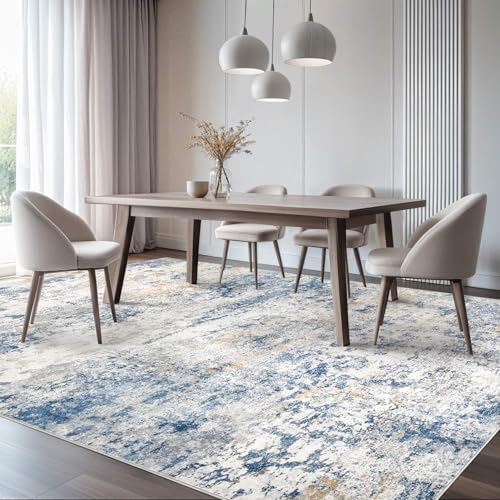 DMOYEST Area Rug Living Room Rugs - 8x10 Abstract Large Soft Indoor Washable Rug Neutral Modern Low Pile Carpet for Bedroom Dining Room Farmhouse Home Office - Blue - Image 4
