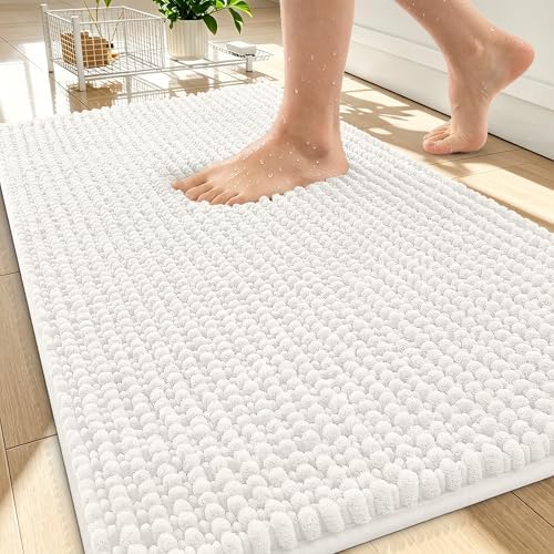 OLANLY Thick Chenille Bathroom Rugs 30x20, Soft Absorbent Bath Mat, Ivory by OLANLY