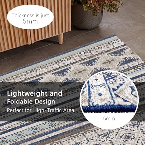 RUGSURE Washable Area Rugs 5' x 7' - 1/6 Thick - Moroccan-Inspired -Stain & Water Resistant Non-Slip - Resistant Rug for Living Room, Bedroom, Nursery, Pet & Child Friendly (Blue and Brown) - Image 5