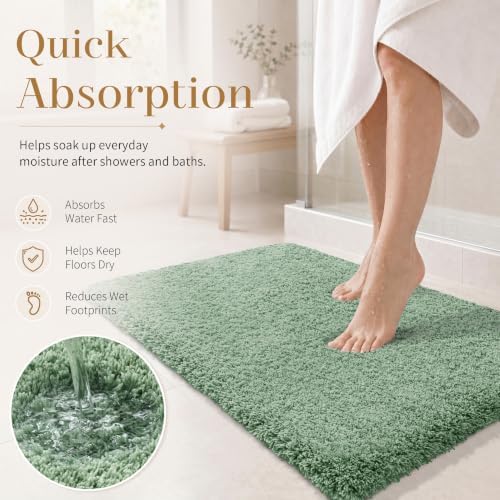 Yimobra Bath Rugs for Bathroom 32X20,Plush Non Slip Bath Mat,Light Green - Image 6