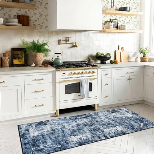 Rugflix 2x6 Runner Rug for Hallway, Washable Navy Blue Kitchen Runners - Image 2