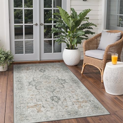GENIMO Indoor Outdoor Rug, Washable for Patio and Deck, Ivory Grey, 3x5 by GENIMO