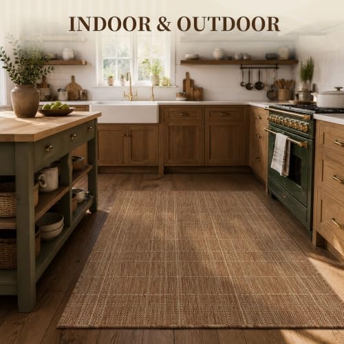 PADOOR-3x5 ft Outdoor Rug Porch Entryway Rug-Polypropylene Indoor Outdoor Rugs for Entryway Kitchen Balcony Patio, Textured Weave, Durable, Fade-Resistant, Non-Shedding, Farmhouse Neutral Brown - Image 4