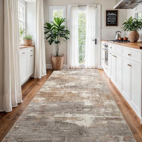 4x8 Runner Rug Washable Abstract: Non Slip Hallway Floor Mat Brown/Brick - Image 2