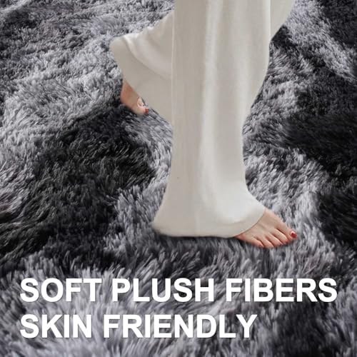 8x10 Ft Extra Large Shag Rugs for Living Room, Tie Dyed Ultra Soft Fluffy Furry Area Rugs for Bedroom Indoor Floor, Aesthetic Carpet for Kids Home Decor Black - Image 4