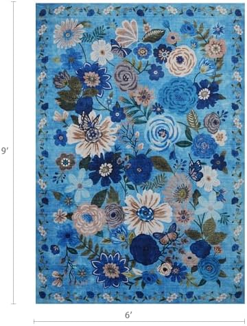 Blue Garden Floral Area Rug 6x9 for Living Room Bedroom - Image 2