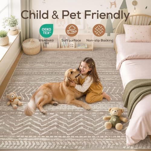 Nakagishi Area Rug Living Room Rugs: 12x18 Large Soft Machine Washable Boho Moroccan FarmNeutral Stain Resistant Indoor Floor Carpet for Bedroom Under Dining Table Home Office Decor-Dark Brown - Image 4