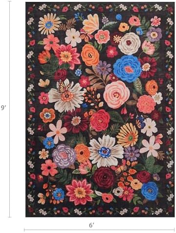 Black Brown Floral Area Rug 6x9 for Living Room Bedroom - Image 2