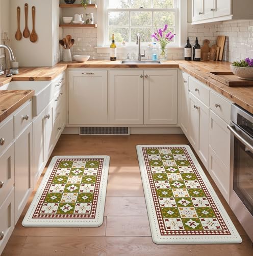 GENIMO Anti Fatigue Kitchen Mats for Floor 2PCS, Standing Rugs, Dark Green - Image 6
