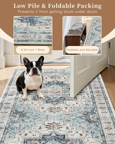 Madane 6x9 Area Rugs for Living Room, Soft Vintage Washable Rug, Blue - Image 6