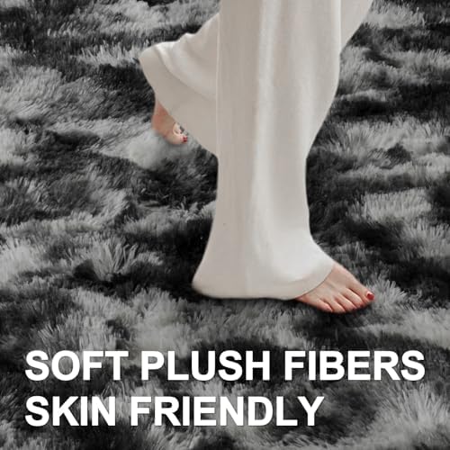 6x9 Ft Large Shag Rugs for Living Room Decor, Tie-Dyed Ultra Soft Fluffy Furry Area Rugs for Bedroom Indoor Floor, Aesthetic Carpet for Kids Home (Black Grey) - Image 5
