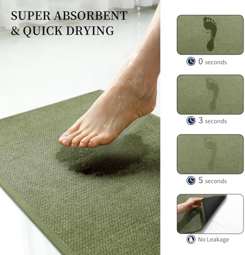 YIHOUSE Long Large Bathroom Rugs Sets 2 Piece, Quick Dry Thin Bath Mat, Non Slip Absorbent Machine Washable, Bath Runner Rug for Tub Sink Home Decor (24"x36" + 24"x59",Green) - Image 4