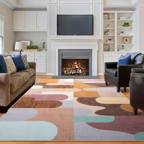 Ompaa Living Room Rug 5x8 Brown Area Rug Machine Washable Rug Non Slip Indoor Large Rugs for Bedroom, Classroom, College Dorm, Farmhouse, Dining Room, Kids Playroom - Image 4