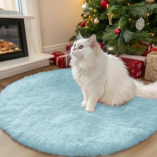 OLANLY Light Blue Round Rugs for Bedroom - Machine Washable, 3 ft Circle Area Rugs for Living Room, Soft and Fluffy Shaggy Carpet for Teen Girl and Boys, Nursery Rooms, Dorms, Home Decor Aesthetic by OLANLY