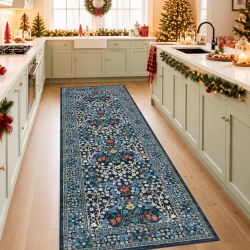 GarveeHome Blue Floral 2x6 Washable Kitchen Runner Rug by GarveeHome