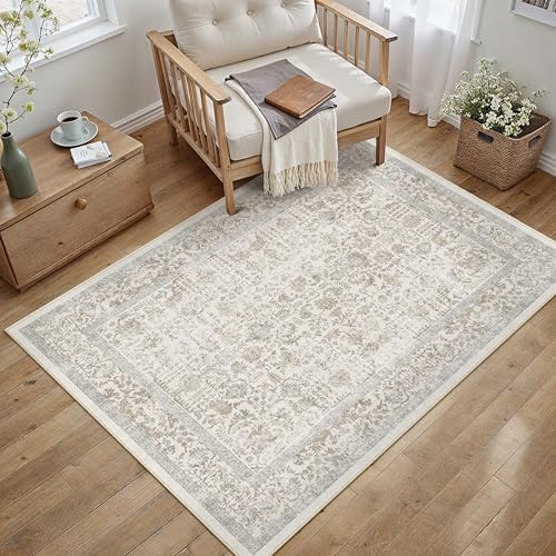 PureCozy Taupe Small Area Rug 3x5 Vintage Floral by PureCozy
