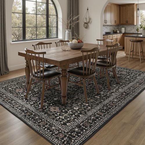 DCX Black 8x10 Rug, Kid & Pet Friendly with Rubber Back Non Slip, Machine Washable Stain Resistant Vintage Traditional Distressed Carpet, Rug for Living Room, Bedroom, Home Decor - Image 5