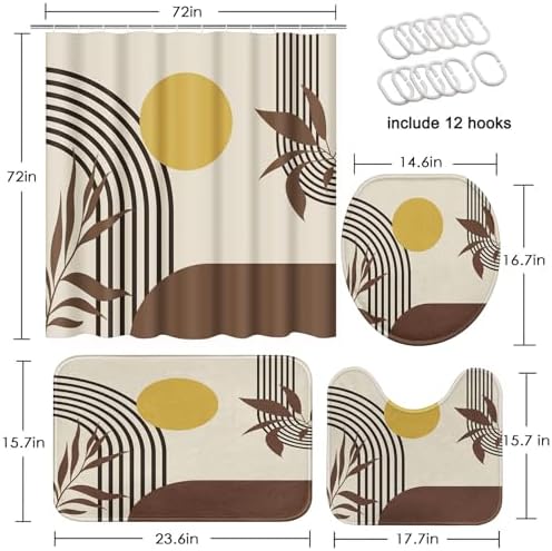Boho Bathroom Sets with Shower Curtain and Rugs, Set of 4, Mid - Image 2