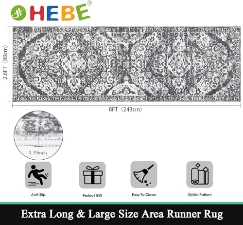 HEBE Hallway Runner Rug 2'8''x8', Washable Non Slip Kitchen Rug Runner - Image 2
