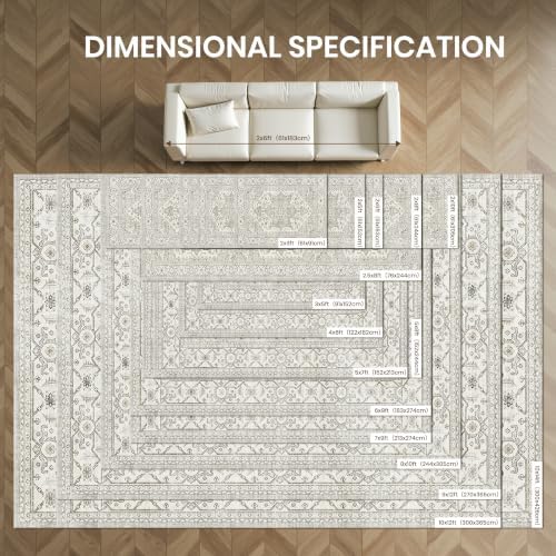 befbee Machine Washable Area Rug 5x8, Neutral Beige Carpet for Living Room - Image 3