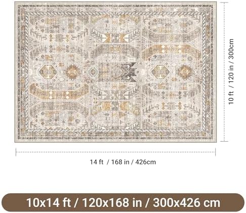 befbee 10x14 Area Rugs for Living Room, Washable Vintage Non Slip Rug Brown - Image 2
