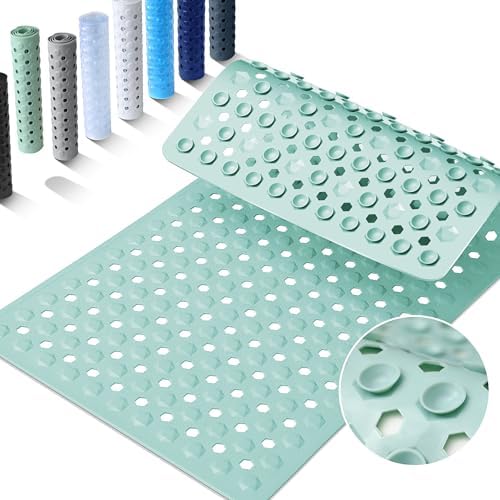 Yimobra Bathtub Mat Non Slip, 34.5"X15.5" Long Shower Mat for Inside Shower, Machine Washable Bath Mat with Drain Holes & Strong Suction Cups, Soft on Feet, Bathroom Essentials, Light Green by Yimobra
