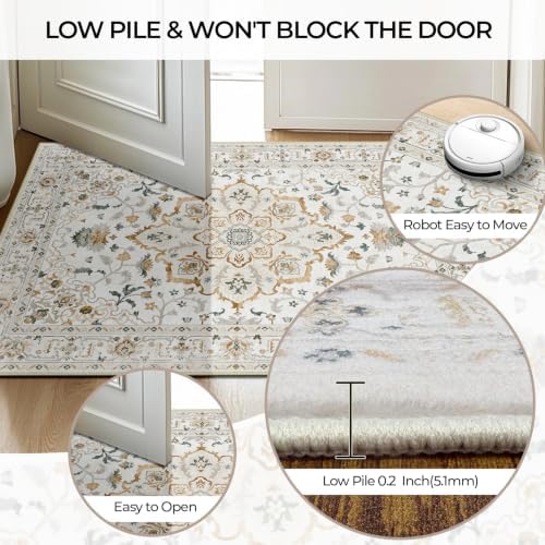 CAPALOCA 6x9 Washable Nursery Girls Low Pile Area Rug Beige White - Image 7