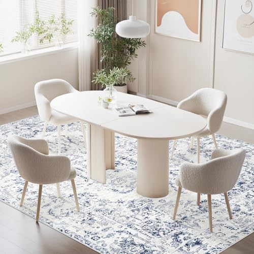 5x7 Area Rugs for Living Room: Washable Rug Vintage Large Rugs Soft Non Slip Low Pile Rug Floral Distressed Floor Carpet for Bedroom Kitchen Nursery Dining Room Home Office (Blue, 5'x7') - Image 4