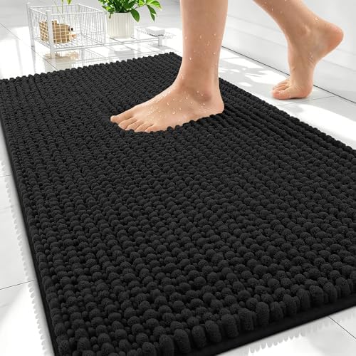 OLANLY Thick Chenille Bathroom Rugs 30x20, Soft Absorbent Bath Mat, Black by OLANLY