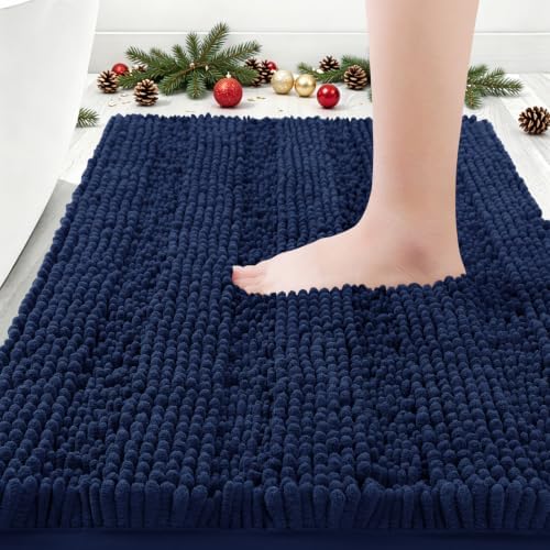 ACCUMTEK Striped Navy Blue Bathroom Rug Mat 32"x20" Ultra Soft, Non Slip Chenille Bath Rugs, Absorbent Plush Shaggy Bath Mats for Bathroom, Bedroom, Kitchen, Shower, Tub by ACCUMTEK