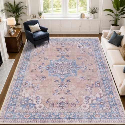 6X9 Area Rugs for Living Room, Washable Area Rug, Pink by LLRULLGS
