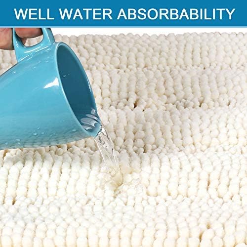 H.VERSAILTEX Bathroom Rugs Bath Rug Set 2 Piece Bathroom Contour Rug Toilet Mat Sets Non Slip Contour Bath Rug Ultra Thick Water Absorbent Striped Bath Mats Washable(47" x 17" Plus 20" x 20" U, Cream) - Image 5
