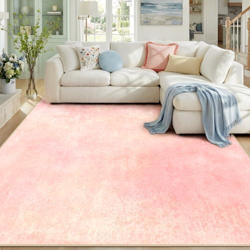 RELEANY Washable 9'x12' Abstract Area Rug for Living Room Light Pink by RELEANY