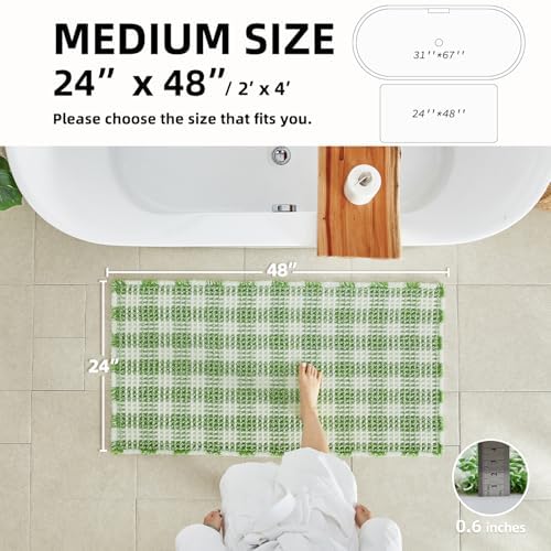 TYUU Waffle Bath Mat, Cute Bathroom Rugs Non Slip, 48x24 Green & White - Image 2