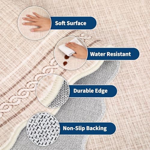 GarveeHome Scalloped Round Rugs 6Ft Washable Area Rug for Playroom, Beige - Image 3