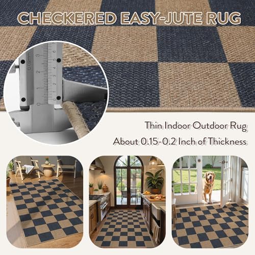 Lahome Checkered Easy Jute 3x5 Outdoor Rug, Washable Rugs for Entryway - Image 4