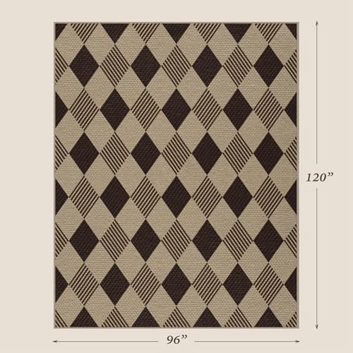 JTJ Easy Jute 8x10 Outdoor Rug, Black & Beige Diamond Pattern, Washable - Image 2