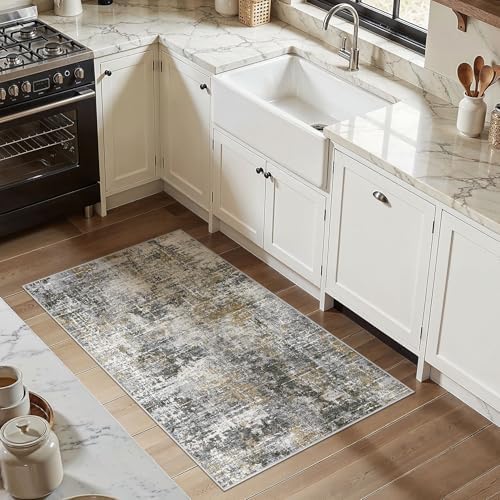 kakania Abstract 3x5 Area Rugs for Living Room: Washable Rugs Black Gold - Image 3